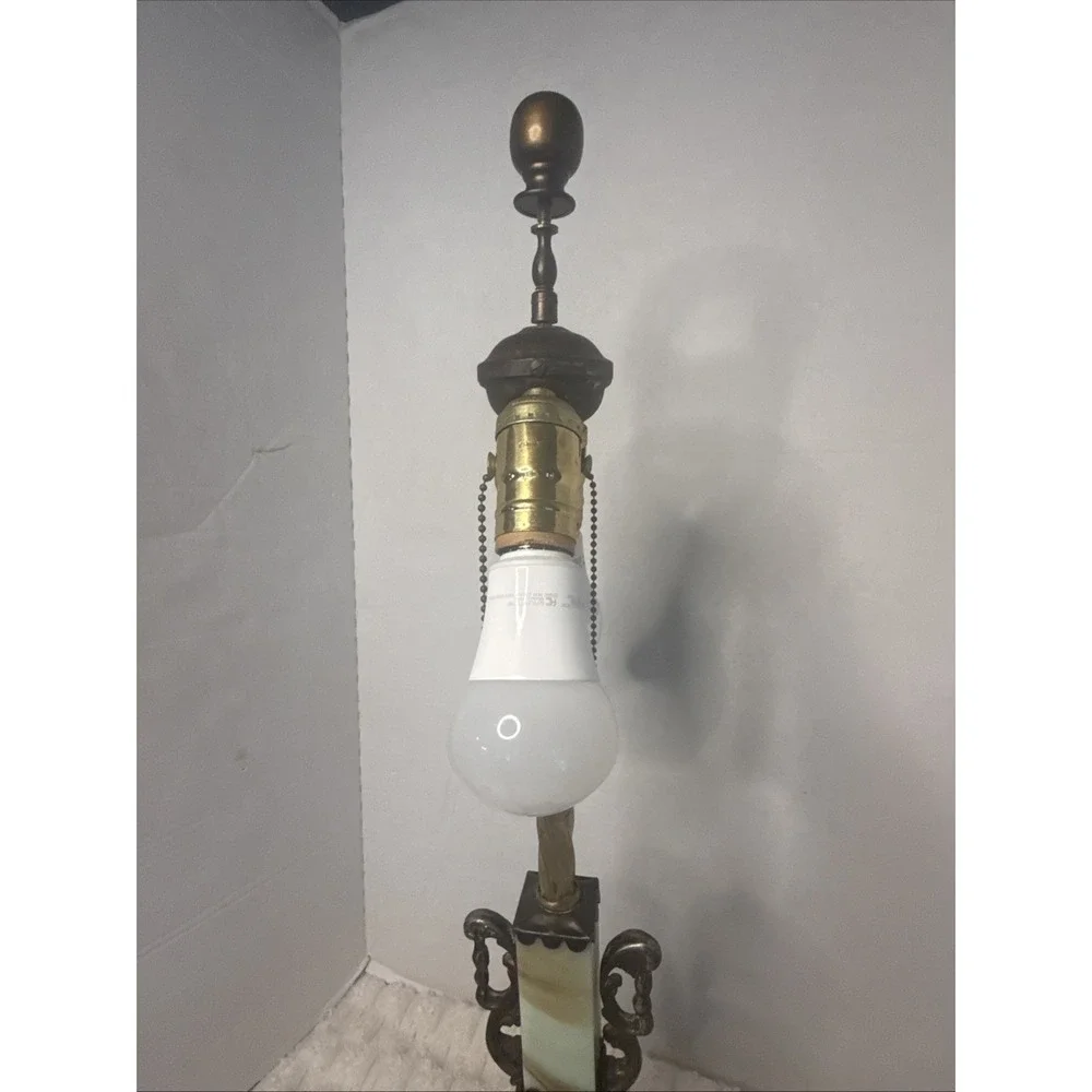 Antique Art Deco Double Socket Slag Glass Table Lamp Akro Agate Custard Uranium